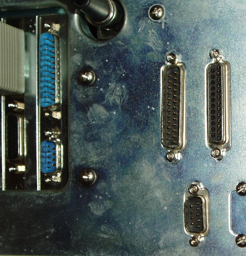 The DE9 and DB25 Male connectors on an older unit
